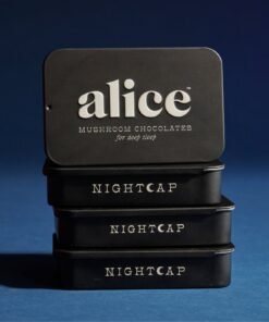 "Alice Mushrooms NightCap Sleep Chocolate Tin - Vegan dark chocolate with Reishi for better sleep"