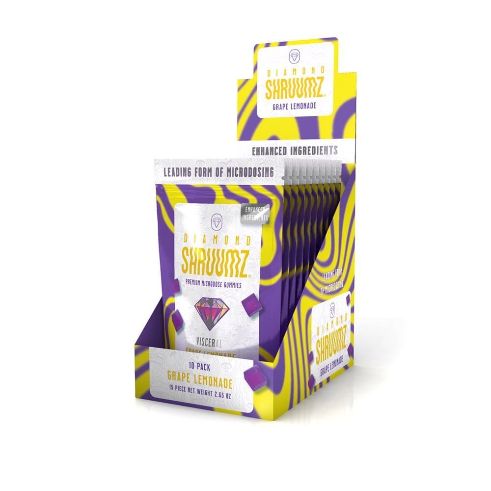 Diamond Shruumz Grape Lemonade Gummies – 10 pieces in resealable pack with psychedelic grape and lemon artwork